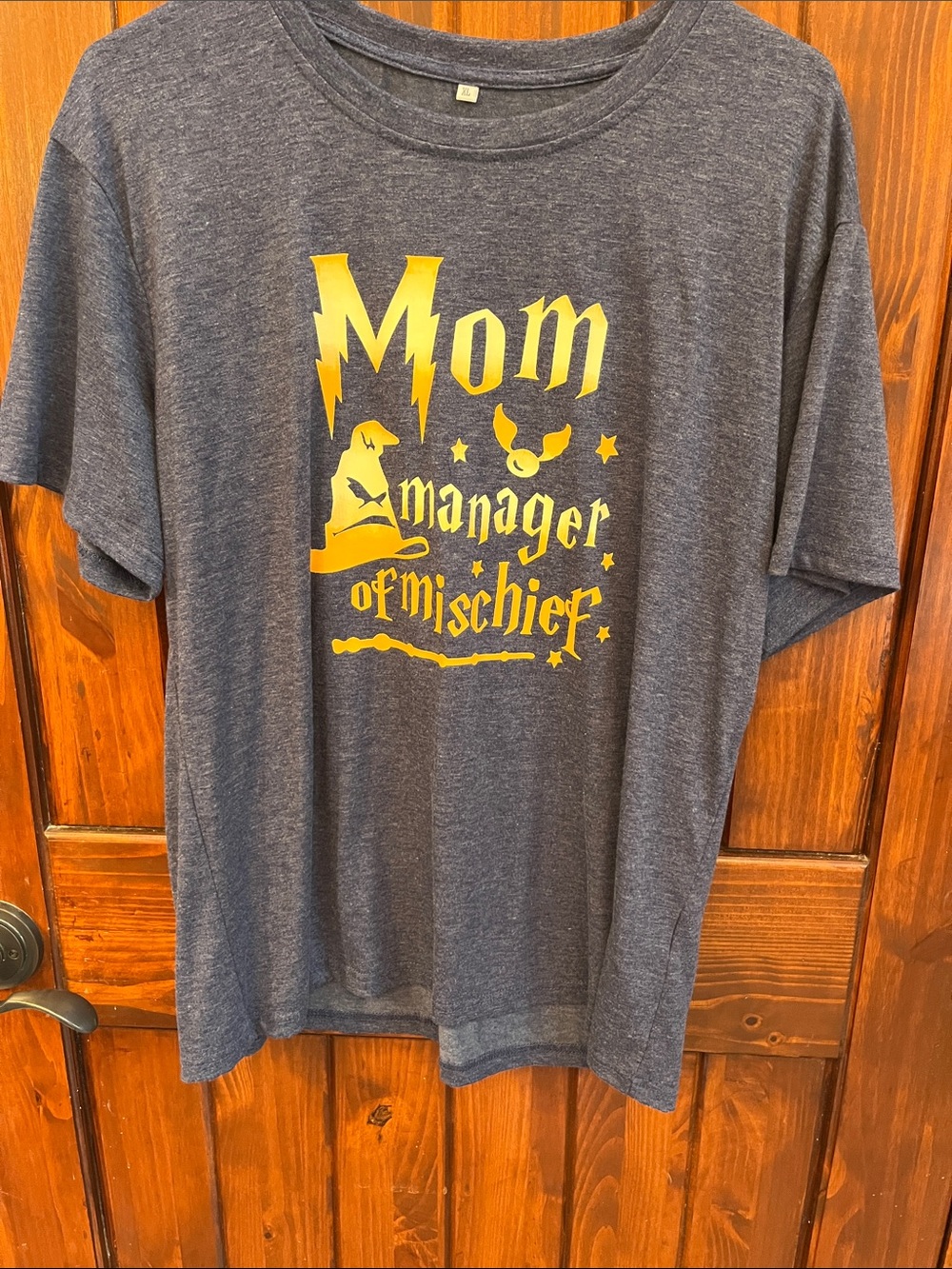 Mom Manager of Mischief Graphic Tee - Navy & Yellow